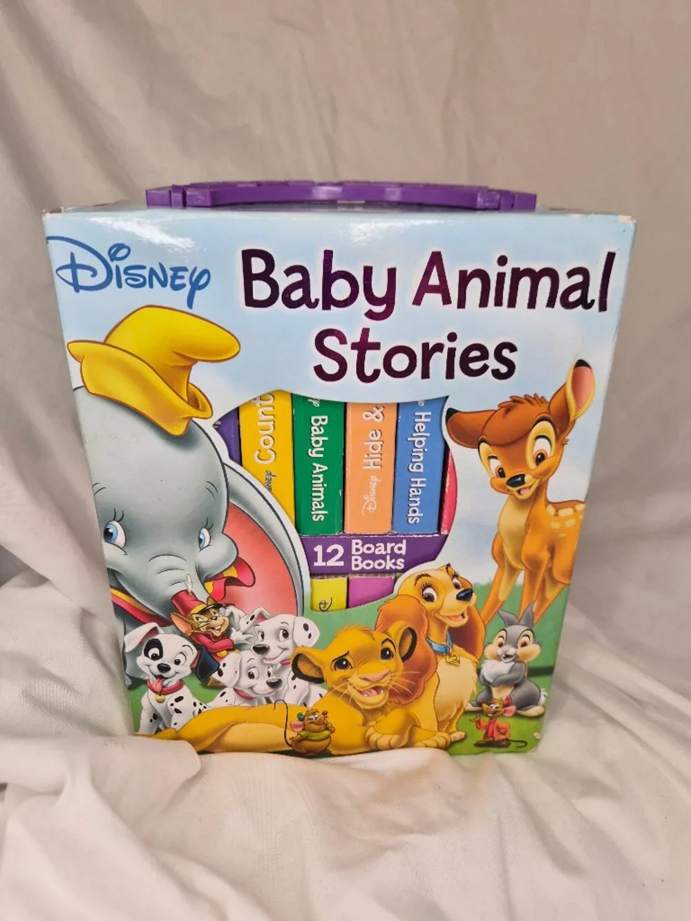 Disney Baby Animal Stories 12 Board Book Set - Take-Along Library Carry Case EUC